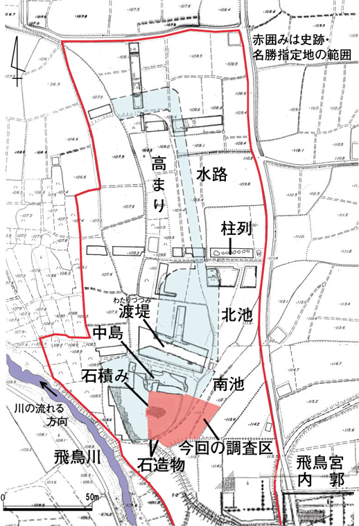 苑池と今回の調査区（S=1/3,000）