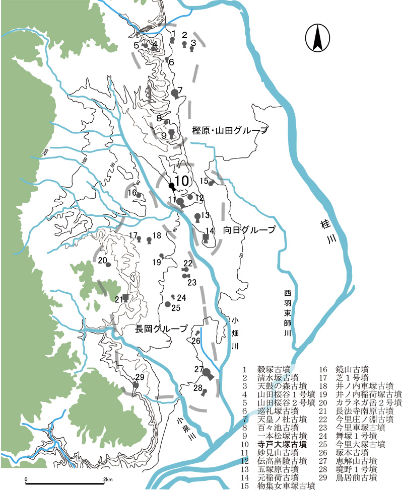 図2　乙訓における首長墳の分布図