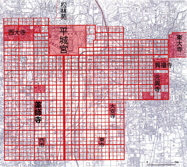 図1　平城京条坊と薬師寺の位置