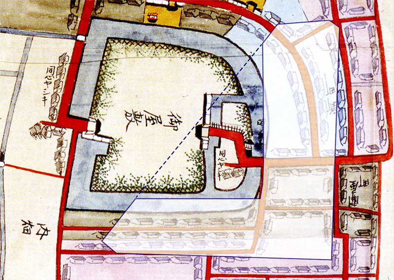 掘調査範囲と摂州八部郡福原庄兵庫津絵図