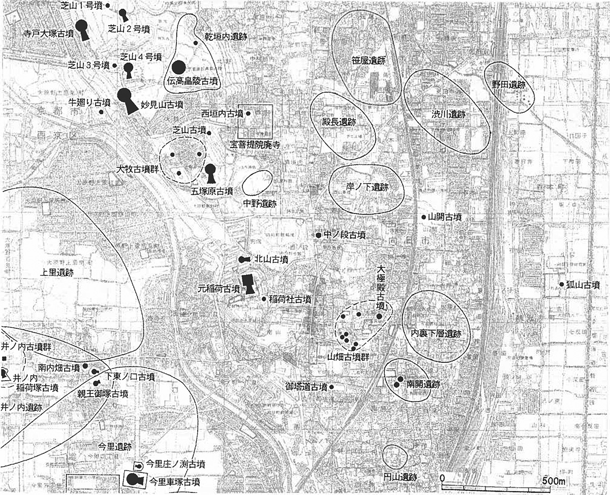 図3　五塚原古墳後と妙見山古墳の位置