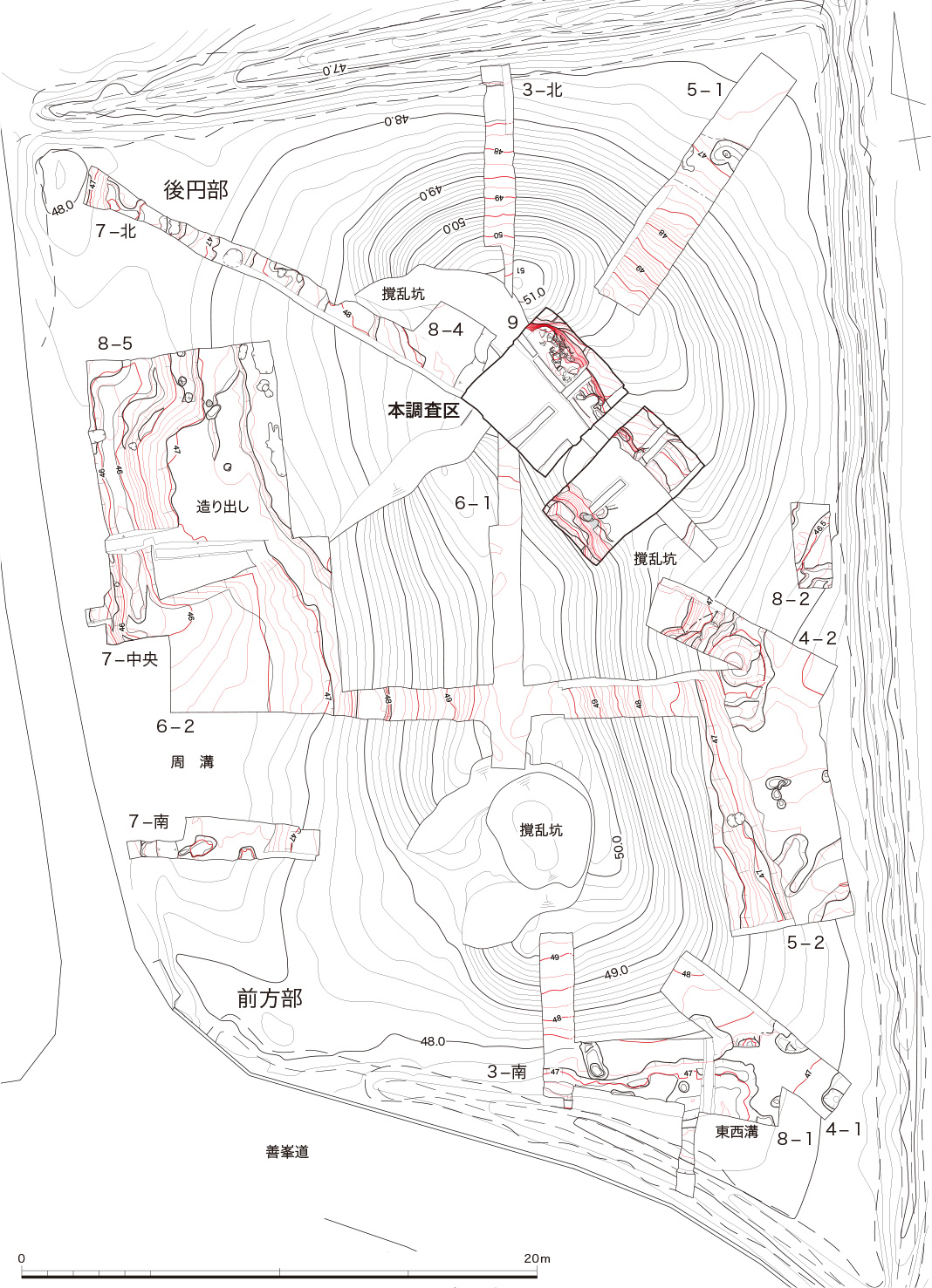 図2　井ノ内車塚古墳の墳丘と調査区