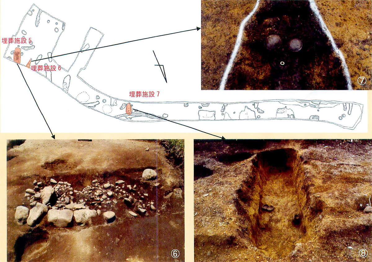 図3南畑古墳群　東地区　埋葬施設1から4の位置と写真