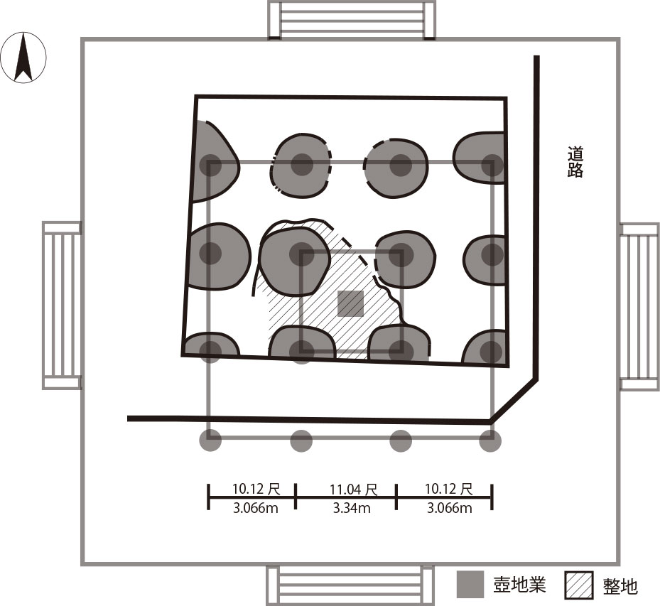 図８：調査区１略図と東寺五重塔平面図の重ね合わせ図
